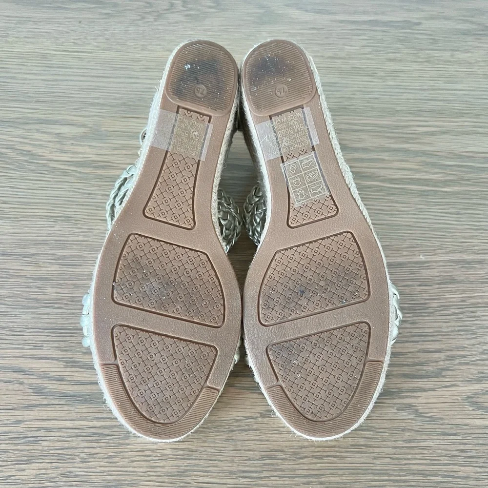 Tory Burch Bailey Metallic Leather Braid Espadrille Wedge Platform Sandals Gold - Picture 13 of 15
